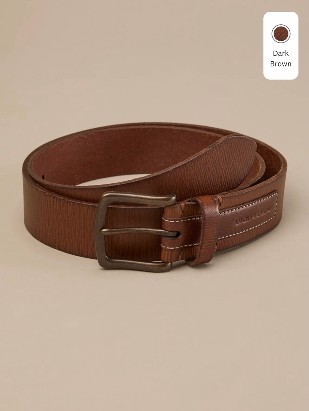 Lucky Brand Dark Brown Men's Leather Belt with Brushed Metal Buckle